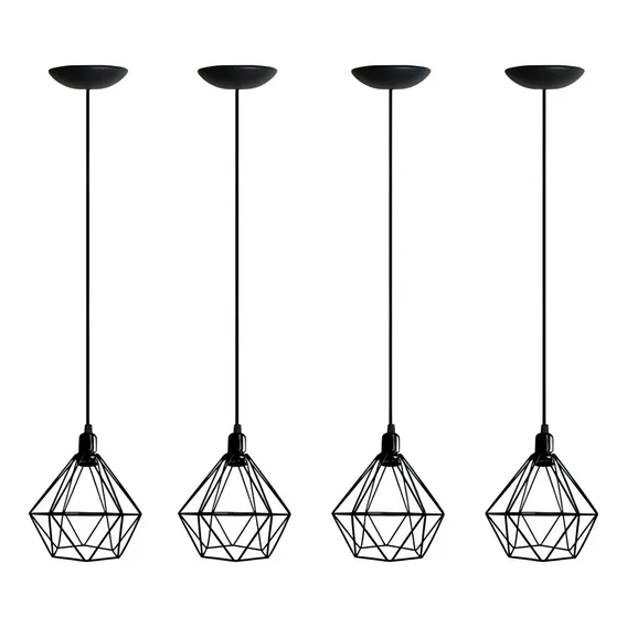 Pendente Diamante Aramado 2m Kit C/4 + 4 Lâmpadas St64 Cor Preto 110v/220v Foto 1