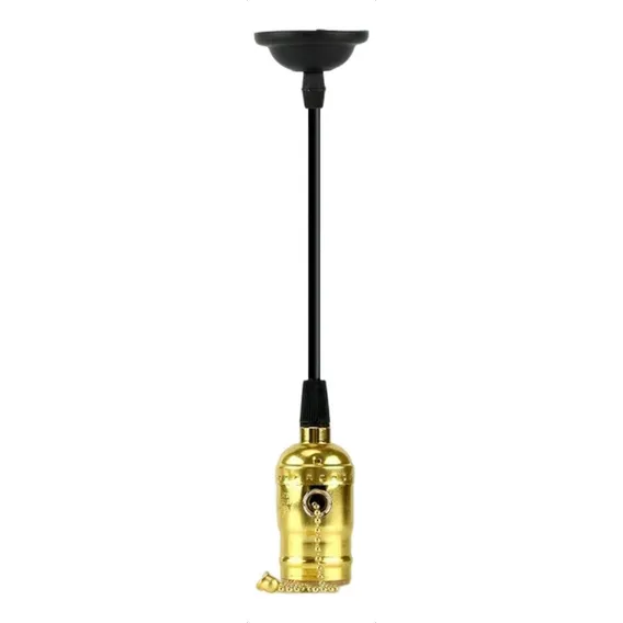Pendente Dourada Retrô C/ Interruptor Corrente E Canopla Cor Dourado 110V/220V Foto 1