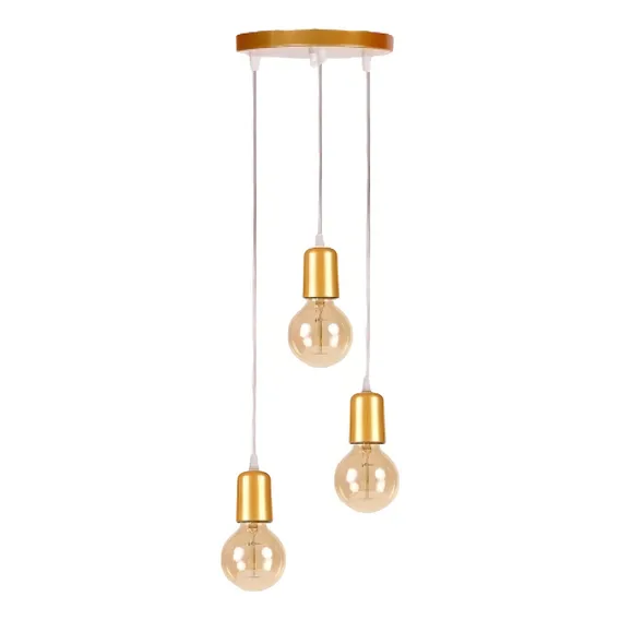 Pendente Fio Cabo 2metros E27 Base Tripla Vintage Industrial Estrutura Dourado Fio Cristal Foto 1