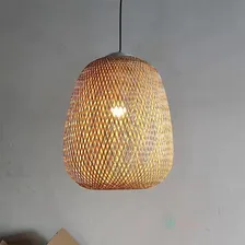 Pendente Lâmpada Led Rustico Lustre Pequeno Bambu Artesanal Estrutura Amarelo Foto mini 3