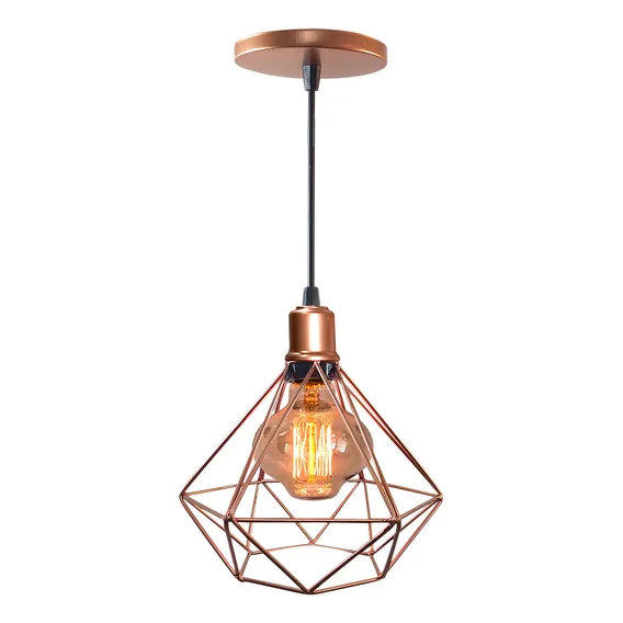 Pendente Luminária Lustre Aramado Diamante Canopla Cobre Foto 1