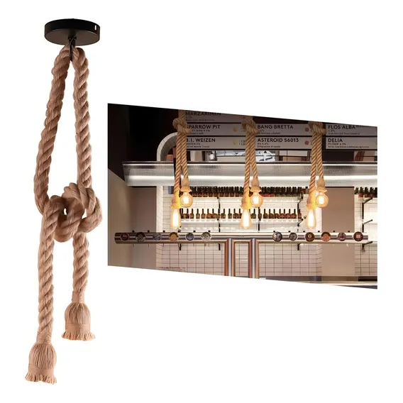 Pendente Lustre Corda Sisal Rústico 1,60m Bocal Duplo E27 Foto 1