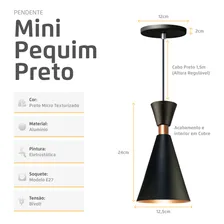 Pendente Lustre Mini Pequim 24cm Em AlumÃnio Preto Com Cobre Iluminar Ambiente Foto mini 3