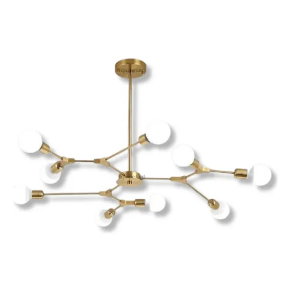 Pendente Molecula Moderno Sala Estar Com 9 Lampada 63w Preto Estrutura Dourado Bivolt Foto 1