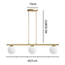 Pendente Para Sala De Jantar Pendente Lustre Trilho 3 Globos Estrutura Dourado Foto mini 2