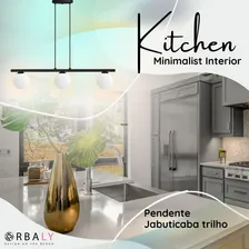 Pendente Para Sala De Jantar Pendente Lustre Trilho 3 Globos Estrutura Dourado Foto mini 4
