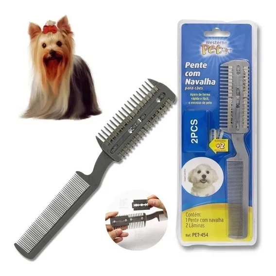 Pente Com Navalha Pet P/ Cães E Gatos 2 Lâminas Western Cor Cinza Foto 1