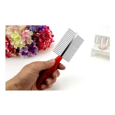 Pente Duplo Pet Cães E Gatos Desembolador Pelos Vermelho Foto mini  2