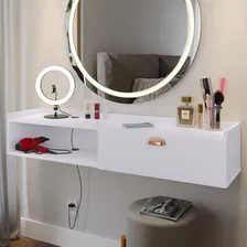 Penteadeira Classica 120cm Glamour Suspensa Com Porta E Passa Fios - Branca Foto  mini 1