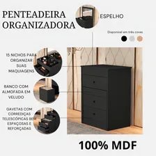 Penteadeira Com Gavetas Espelho E Banqueta Gaveteiro Olivia Cor Preto Foto mini 2