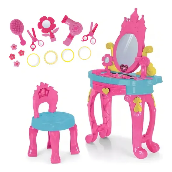 Penteadeira Infantil Princesas com acess贸rios Brinquedo Rosa Foto 1