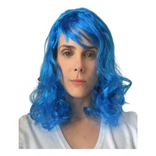 Peruca Azul Curta Ondulada Estilosa Fantasia Cosplay Linda Foto mini 2