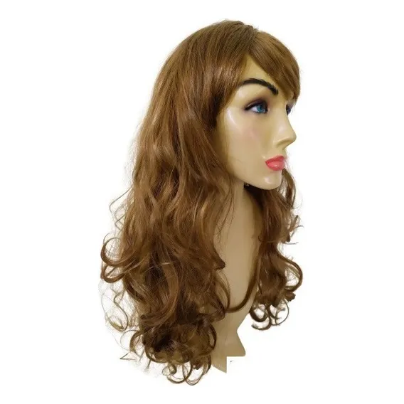 Peruca Cabelo Comprido Encaracolado Acessório Carnaval Festa Cor Castanho Foto 1