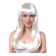 Peruca Cabelo Comprido Liso Acess贸rio Fantasia Carnaval Cor Branca Foto mini 3