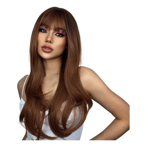 Peruca Cor Castanha Lace Lisa Com Franja Cabelo Orgânico Foto 1