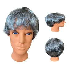 Peruca Curta Sintética Grisalha Escura Feminina/ Masculina Foto mini 1