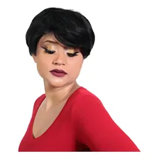 Peruca Fibra Orgânica Curta Nuca Batida Com Franja Cor Preto Foto mini  2