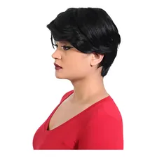 Peruca Fibra Orgânica Curta Nuca Batida Com Franja Cor Preto Foto  mini 1