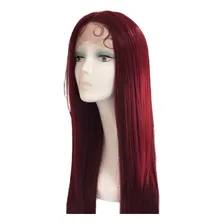 Peruca Front Lace Lisa Preta Repartição Livre 80cm + Wig Cap Tonalidade Marsala Foto mini 4