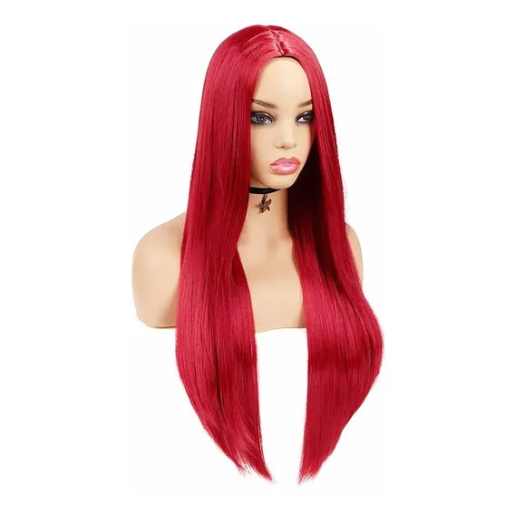 Peruca Lisa Vermelha Ariel Fibra Orgânica Premium +touca Foto 1