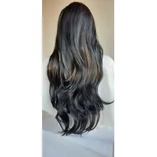 Peruca Ondulada Morena Iluminada Fibra Orgânica Premium Foto mini 2