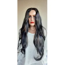 Peruca Ondulada Morena Iluminada Fibra Orgânica Premium Foto mini 3