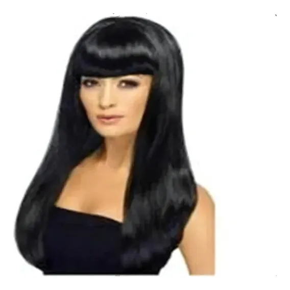 Peruca Preta Longa Com Franja Foto 1