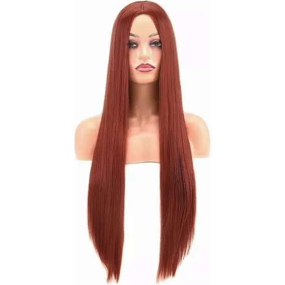 Peruca Ruiva Cabelo Longo Liso IdĂȘntico Humano OrgĂąnico Foto 1
