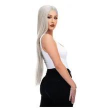 Peruca Wig Cinza Platinada Lisa 75cm Premium Foto mini 3