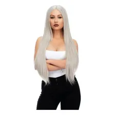 Peruca Wig Cinza Platinada Lisa 75cm Premium Foto mini 1