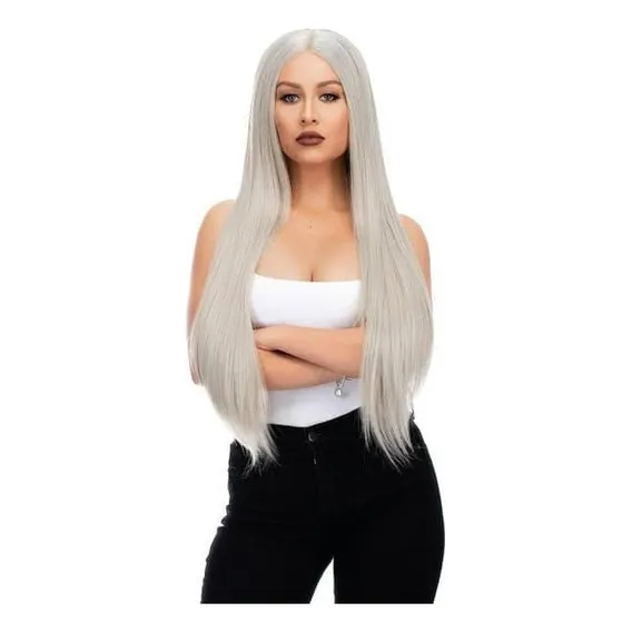 Peruca Wig Cinza Platinada Lisa 75cm Premium Foto 1