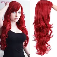 Peruca Wig Vermelha Ruiva Ondulada Lisa Franja Premium 80cm Foto  mini 1