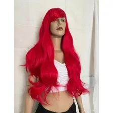 Peruca Wig Vermelha Ruiva Ondulada Lisa Franja Premium 80cm Foto mini  3