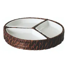 Petisqueira Redonda Rattan Porcelana 25cm Rústico Artesanal Foto mini 1