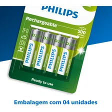 Philips pacote 4 pilhas bateria AA recarregável 2500mah Foto mini 2