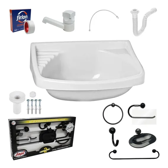 Pia Banheiro 4,8l + Kit Banheiro + Torneira + Engate + Sifão Foto 1