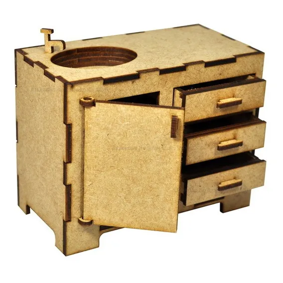 Pia Banheiro P/ Casa De Boneca 13x11,5x7,5 Laser Mdf Cru Foto 1
