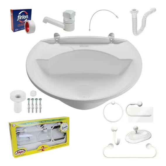 Pia Lavatório Banheiro Plástico 4l Branca + Kit Banheiro Foto 1