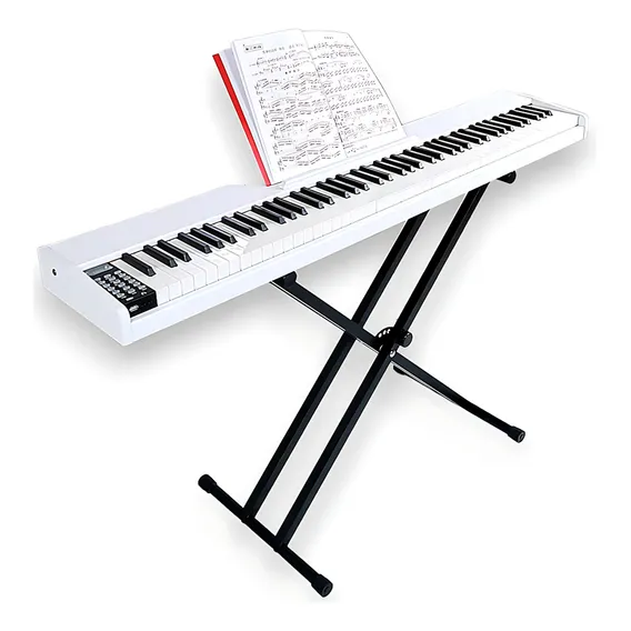Piano Teclado Branco Elétrico Waver 88 Teclas Com Suporte Foto 1
