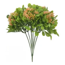 Pick Folhagem Verde Mini Flor Arranjo Enfeite Floral 6 Haste Cor Laranja Foto mini 1