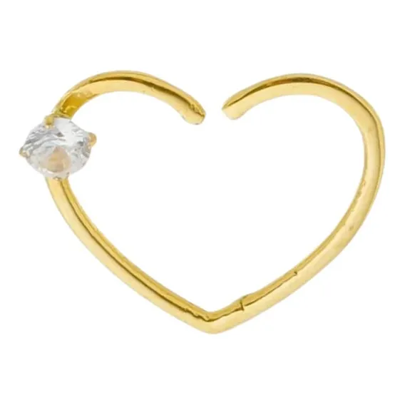 Piercing Daith Coração C/ Ponta De Luz Dourado Lado Esquerdo Foto 1