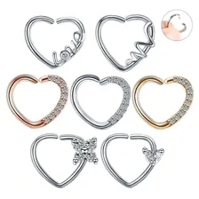 Piercing Daith Coração Prata Ou Dourado Pedra Zirconia 10 Mm Cor Prateado lado direito Foto mini 1