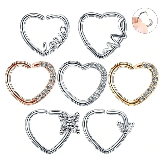 Piercing Daith Coração Prata Ou Dourado Pedra Zirconia 10 Mm Cor Prateado lado direito Foto 1