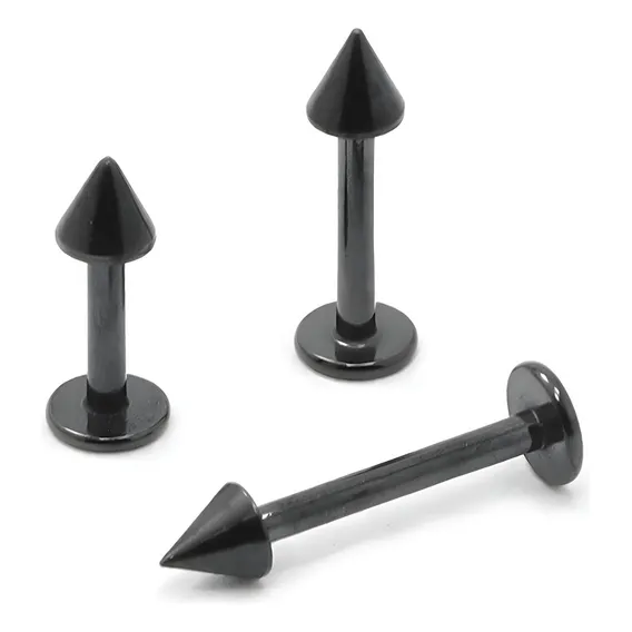 Piercing Labret Boca Aço Cirúrgico Spike Cor Preto 10mm Foto 1
