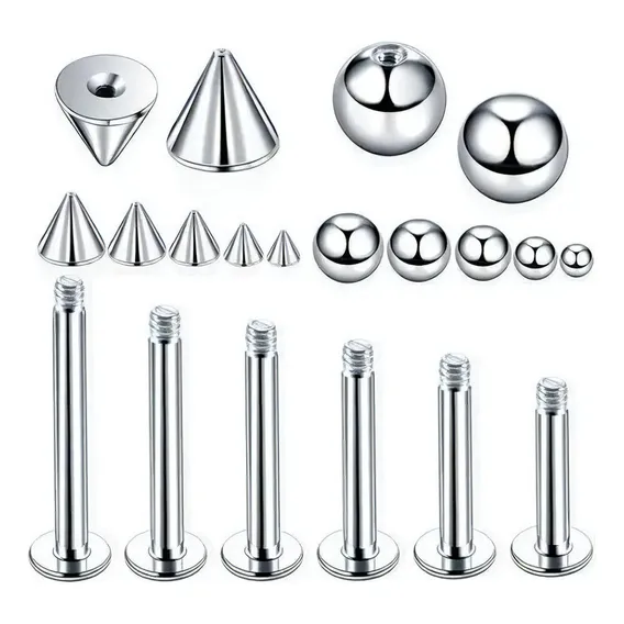 Piercing Labret Tragus Aço Cirúrgico Cartela 12 Peças Cor Prata Bolinha 6mm Foto 1
