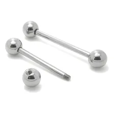 Piercing Lingua Aço Cirúrgico Antialergico Cor Prata M2 Piercing Reto Lingua Foto mini 3