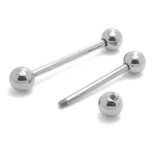Piercing Lingua Aço Cirúrgico Antialergico Cor Prata M2 Piercing Reto Lingua Foto mini 1