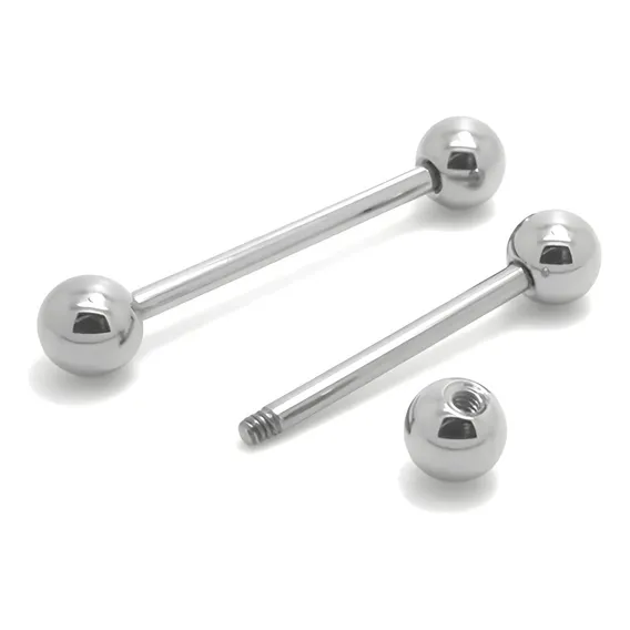 Piercing Lingua Aço Cirúrgico Antialergico Cor Prata M2 Piercing Reto Lingua Foto 1