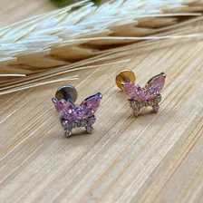 Piercing Orelha Titanio Borboleta Labret Hélix Conch Tragus Cor Dourado Foto mini 3