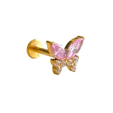 Piercing Orelha Titanio Borboleta Labret Hélix Conch Tragus Cor Dourado Foto mini 2